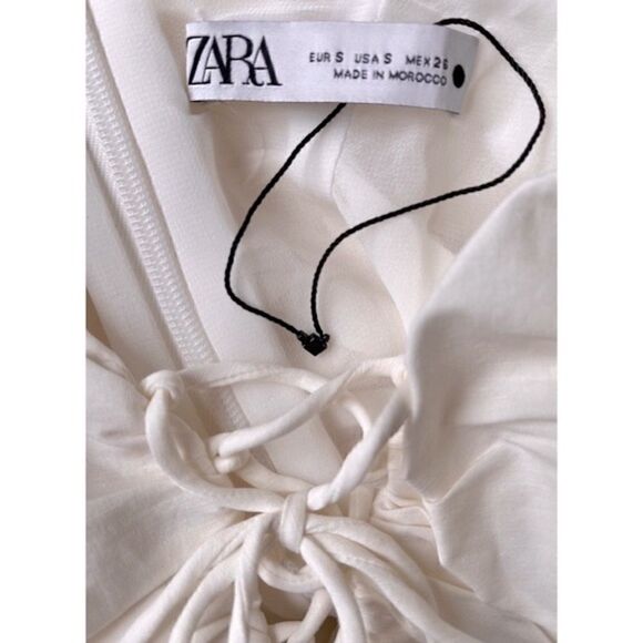 NWOT Zara Blogger’s Favorite Linen Blend Ruched Ruffled Tie Front Mini Dress - Picture 14 of 16